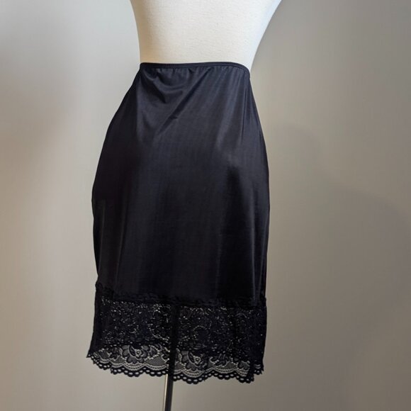 Vanity Fair Black Slip Skirt with Lace Hem - Size M - Picture 2 of 9